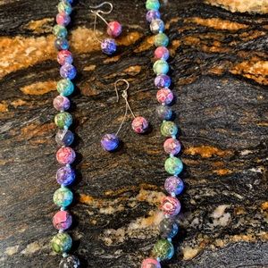 Bead necklace and matching earrings